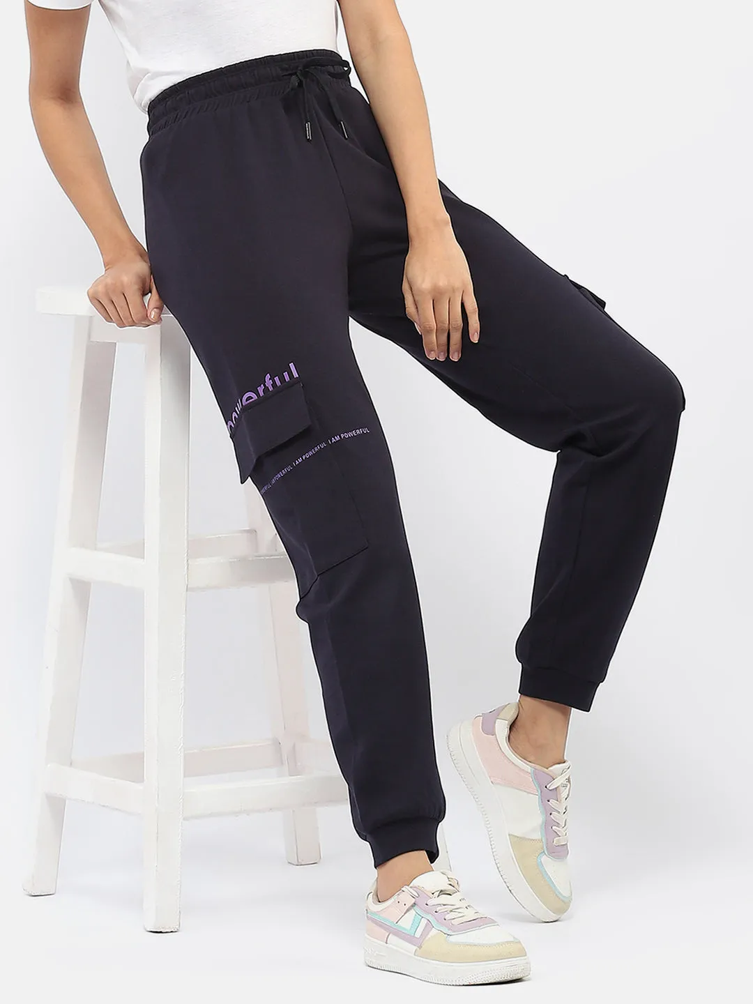 mSECRET Typography Navy Blue Drawstring Waist Jogger