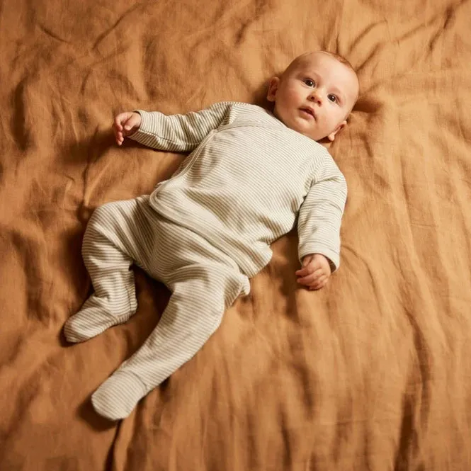 Nature Baby Footed Romper - Nettle Pinstripe