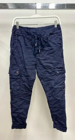 Navy Blue Solid Cargo Italian Crinkle Joggers 1/15/25 9515