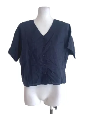 Navy Blue V Neck Top