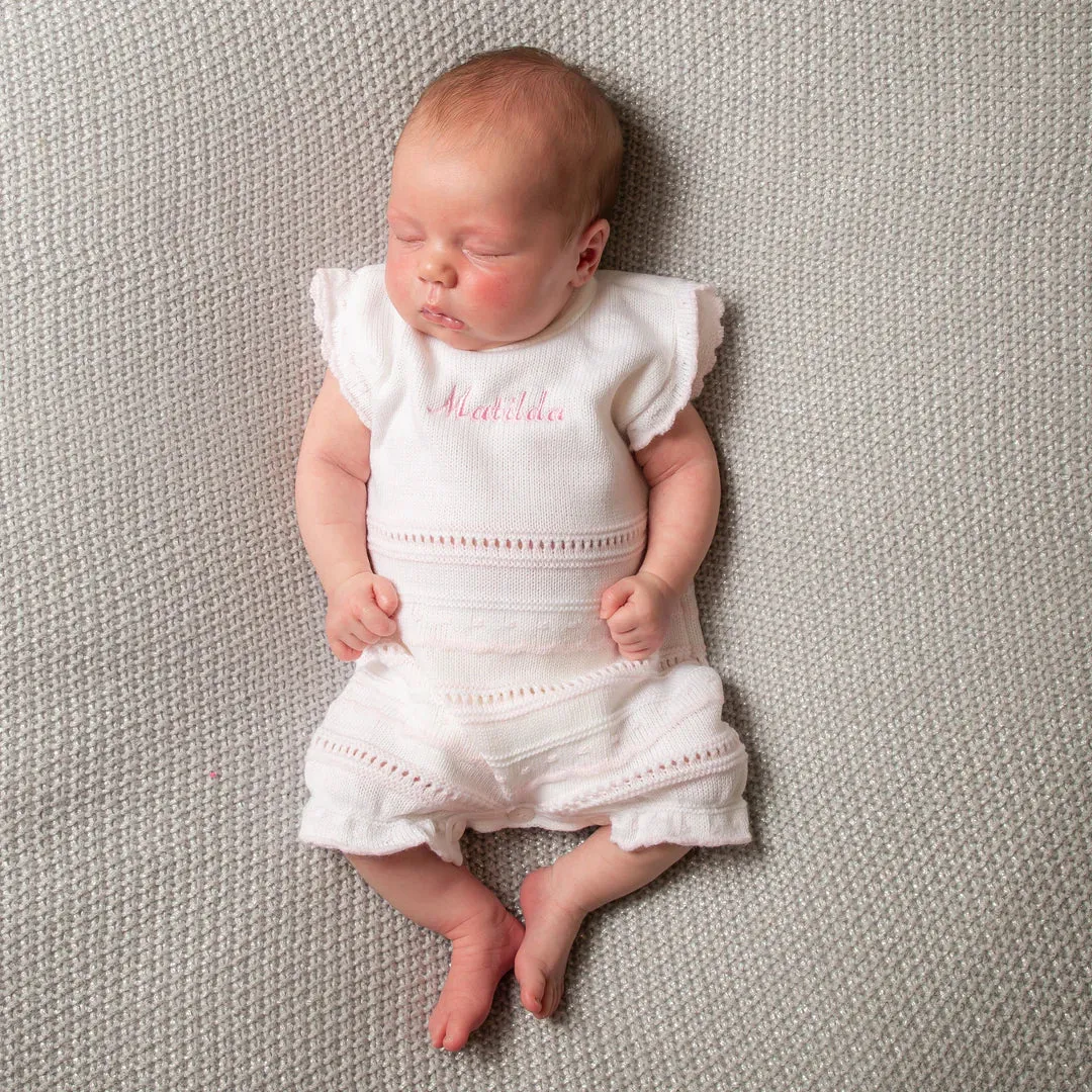 Pink & White Knitted Pointelle Romper