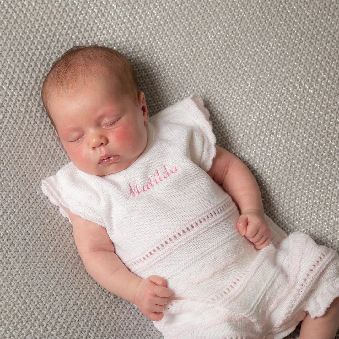 Pink & White Knitted Pointelle Romper