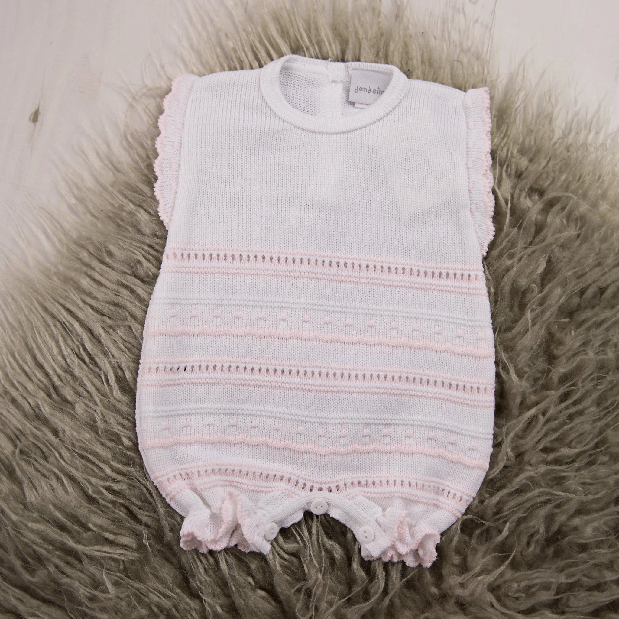 Pink & White Knitted Pointelle Romper