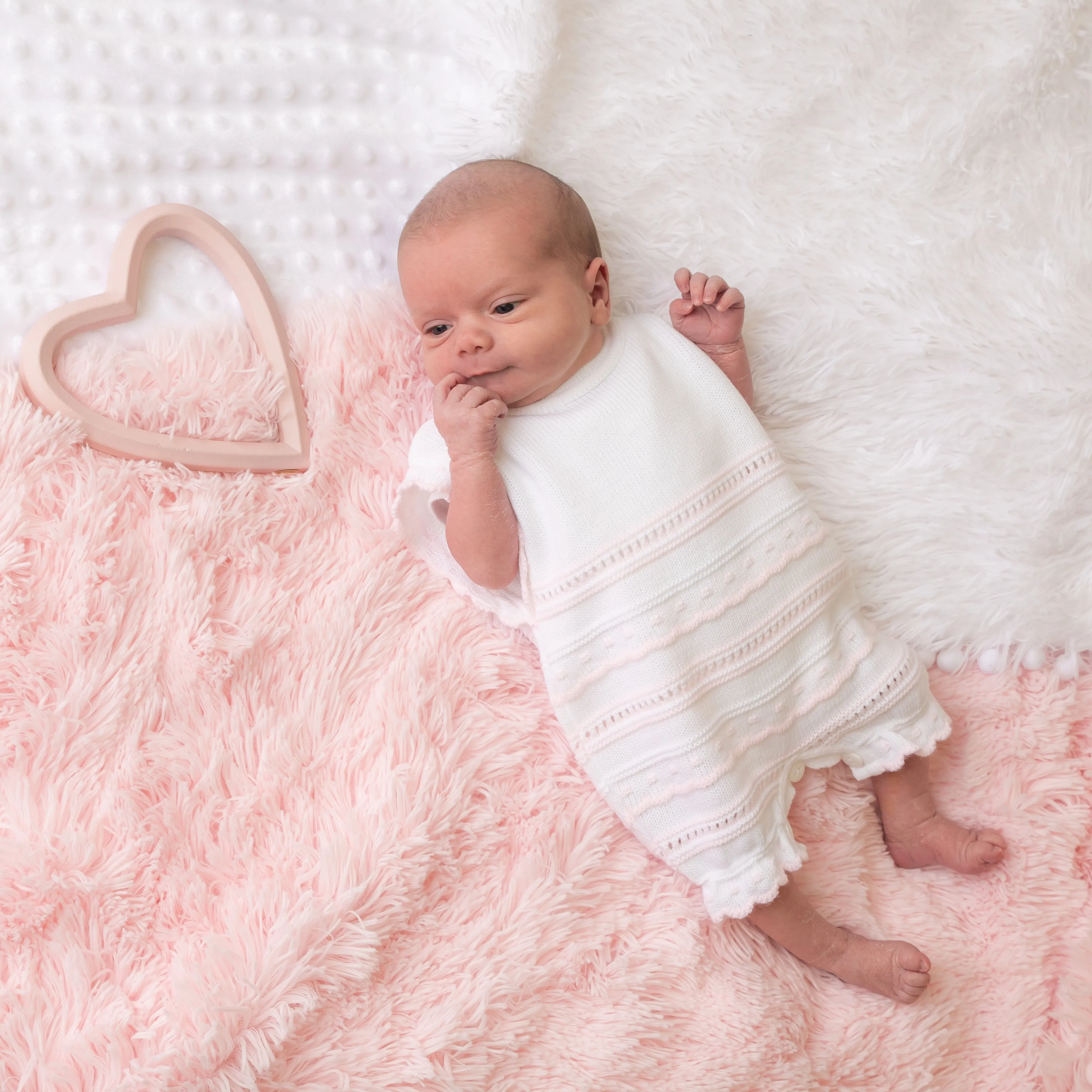 Pink & White Knitted Pointelle Romper