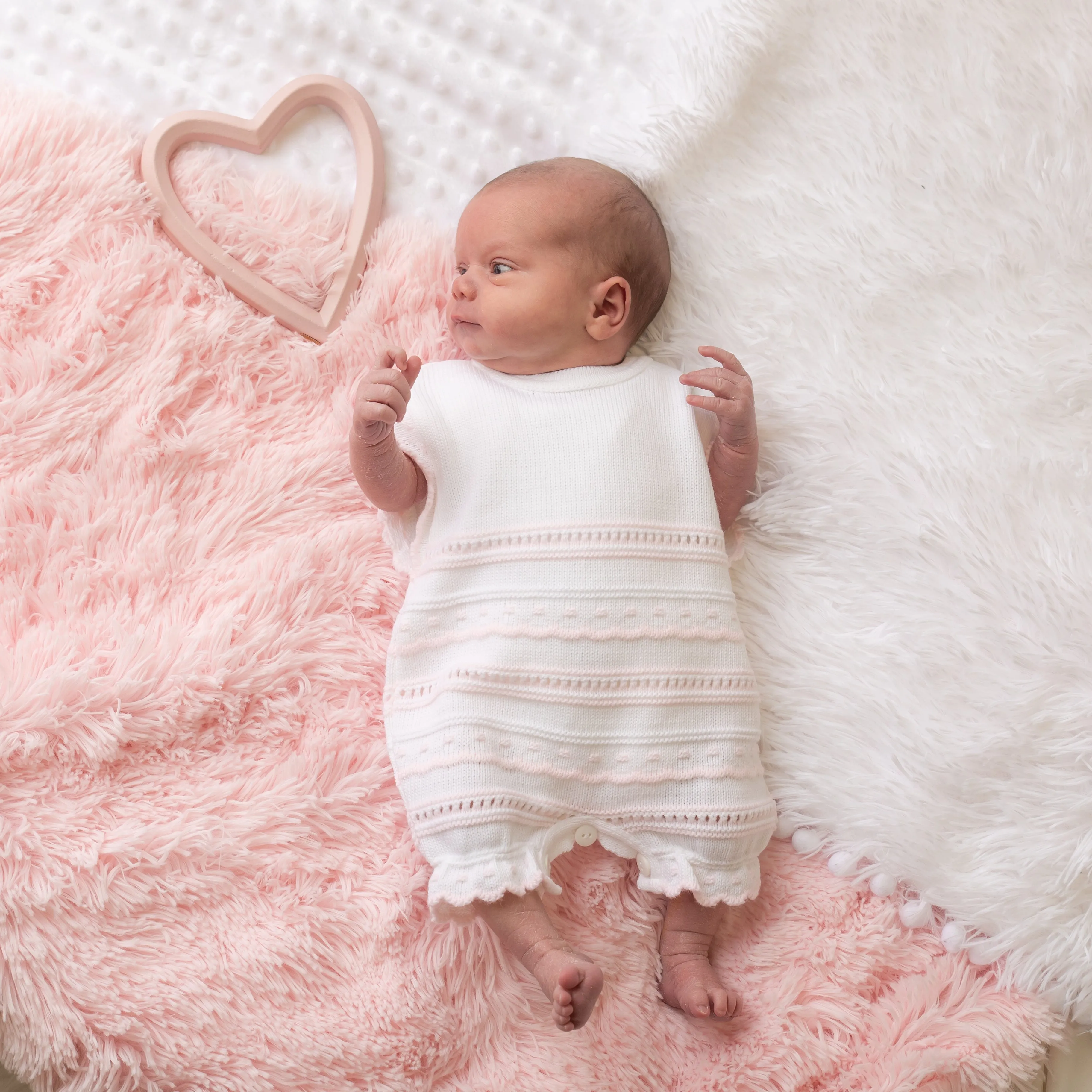 Pink & White Knitted Pointelle Romper