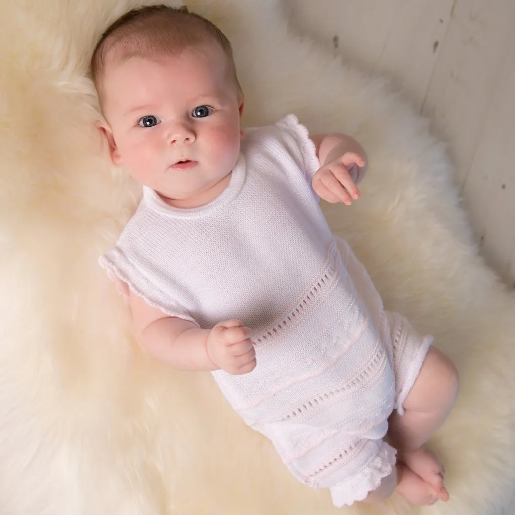 Pink & White Knitted Pointelle Romper