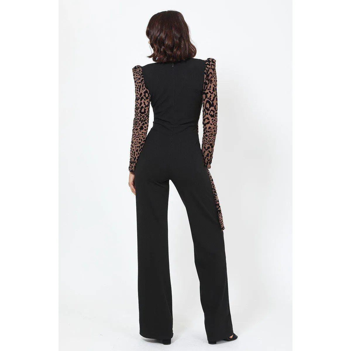 Plunging V Buckle Detail Leopard Jumpsuit