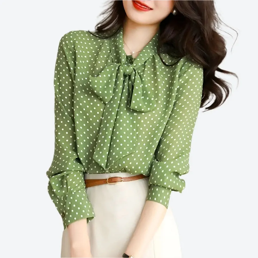 Polka Dot Bow Tie Neck Blouses