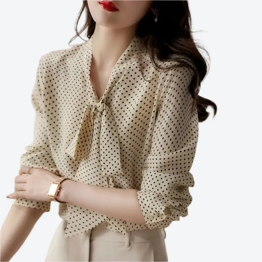 Polka Dot Bow Tie Neck Blouses