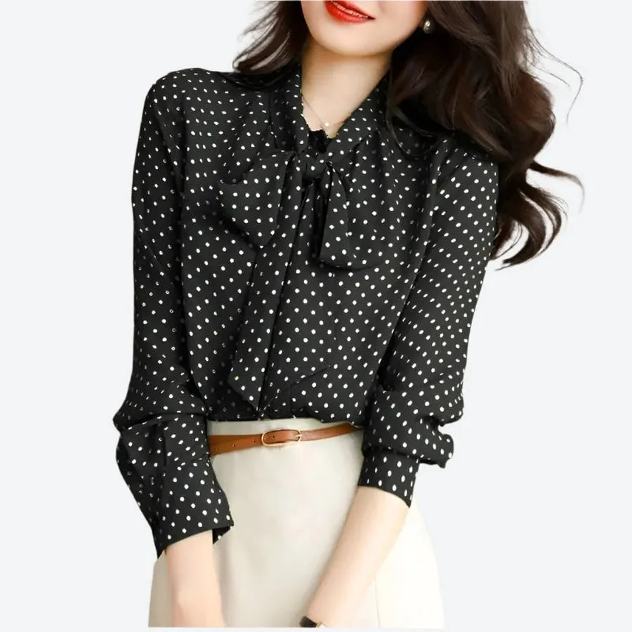 Polka Dot Bow Tie Neck Blouses