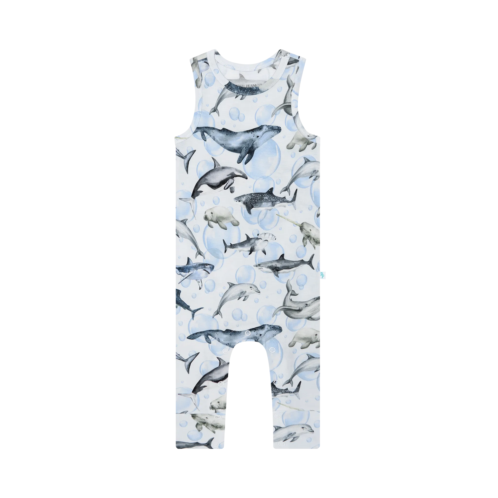 Posh Peanut Basic Racerback Romper in Sharkly