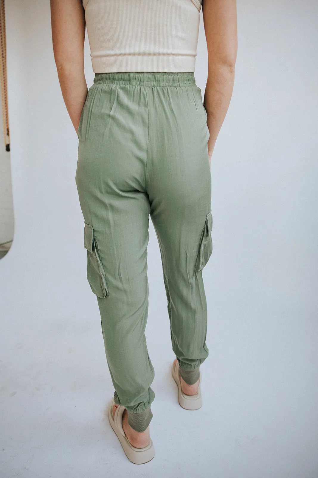 Satin Joggers-Sage Green
