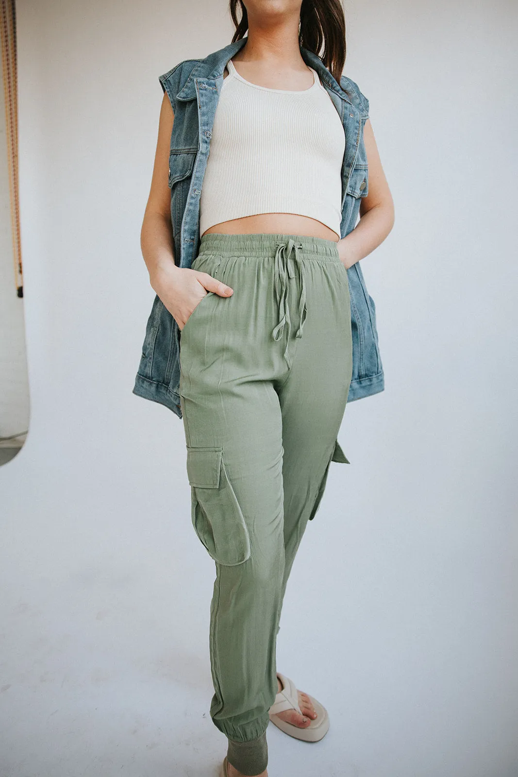 Satin Joggers-Sage Green