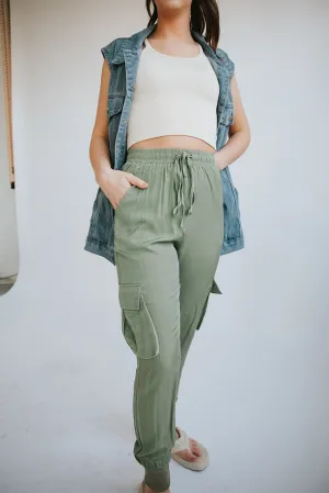 Satin Joggers-Sage Green