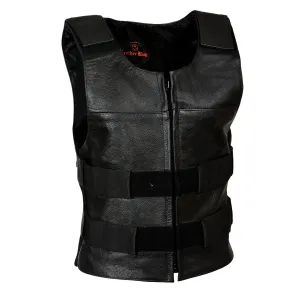 SH1367LZ Women's Black Leather Bullet Proof Style Rider Vest- Plain Back Panel for Club Patches