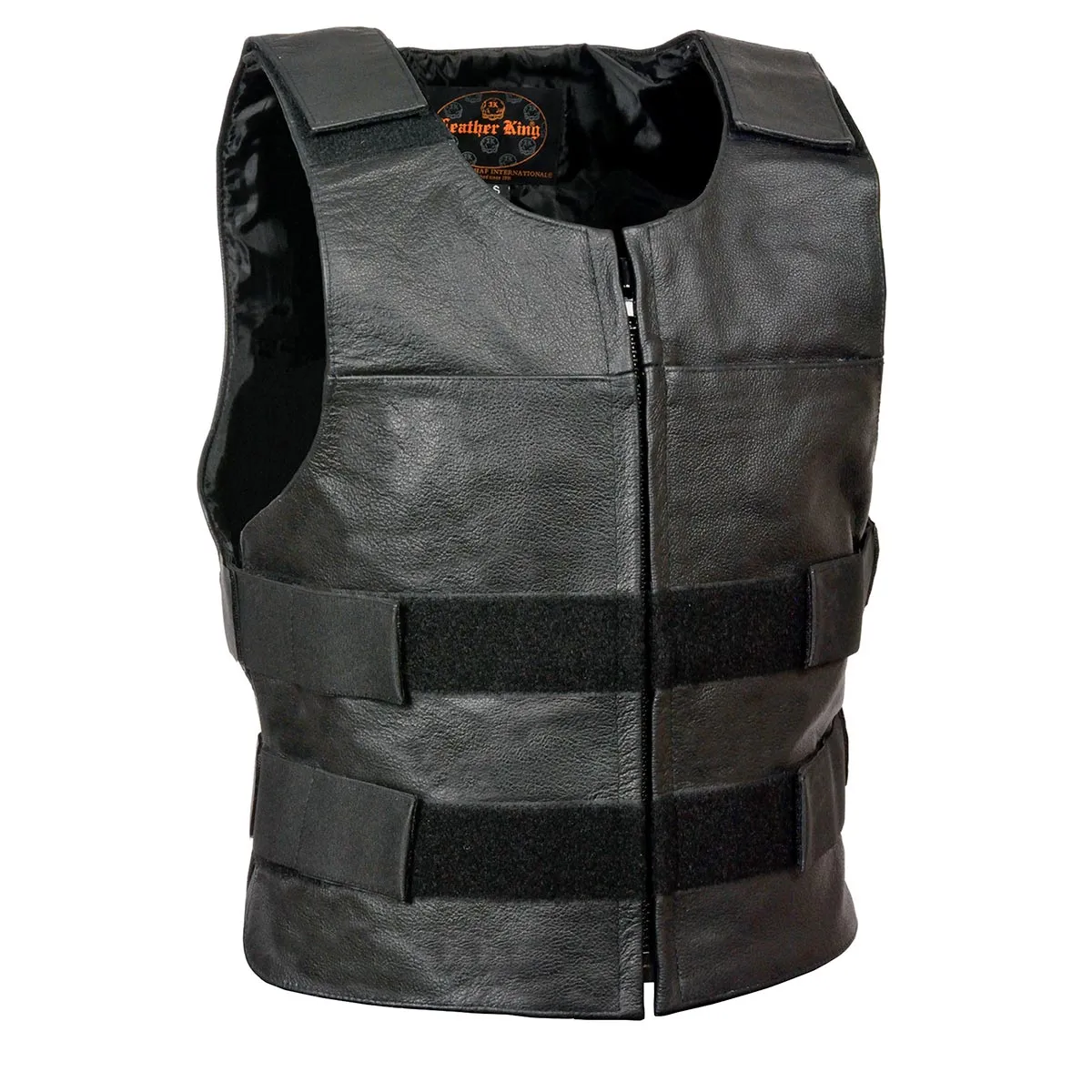 SH1367Z Men's Black Leather Bullet Proof Style Rider Vest- Plain Back Panel for Club Patches
