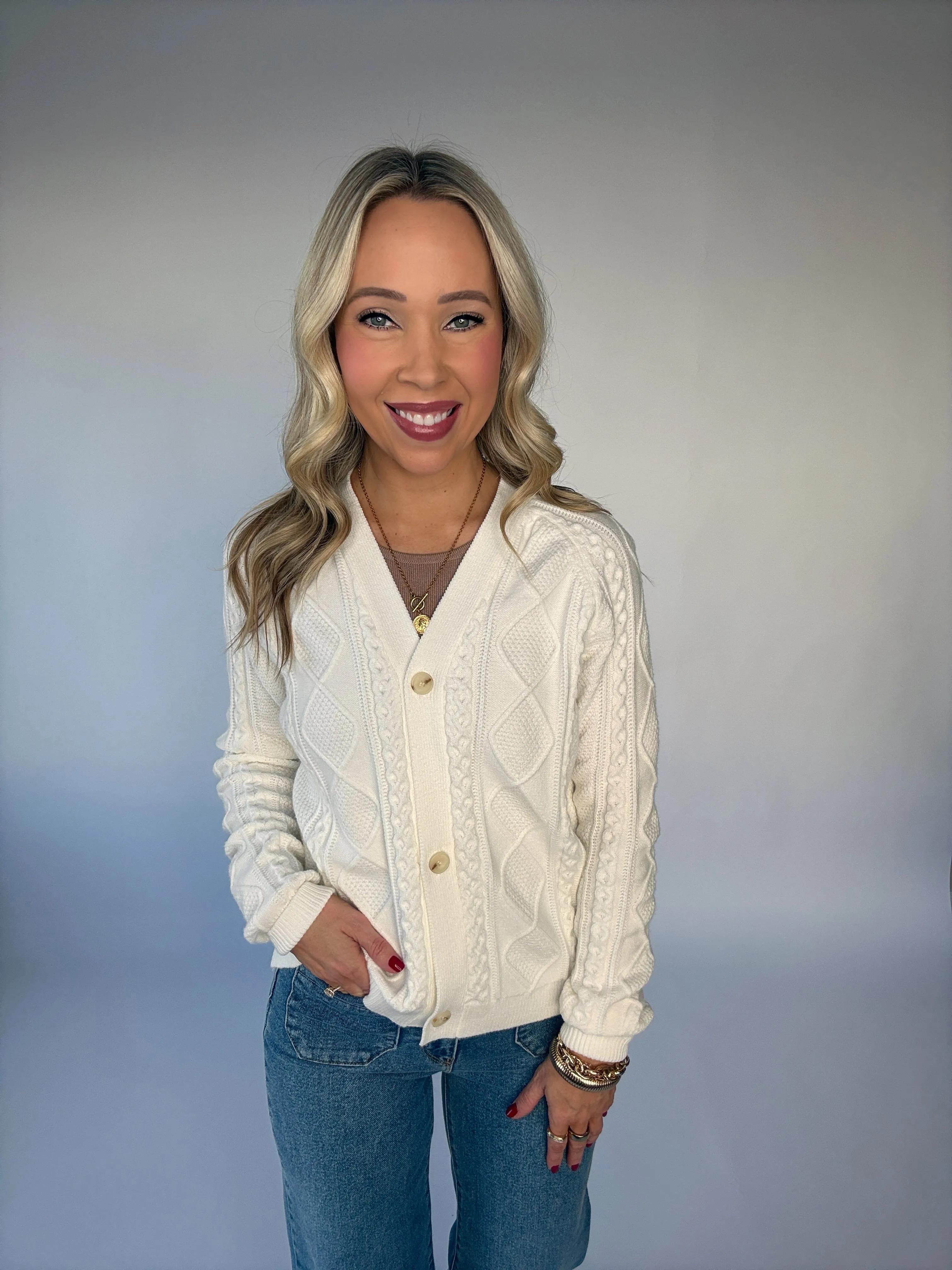 Snowcap Cable Knit Cardigan - Ivory
