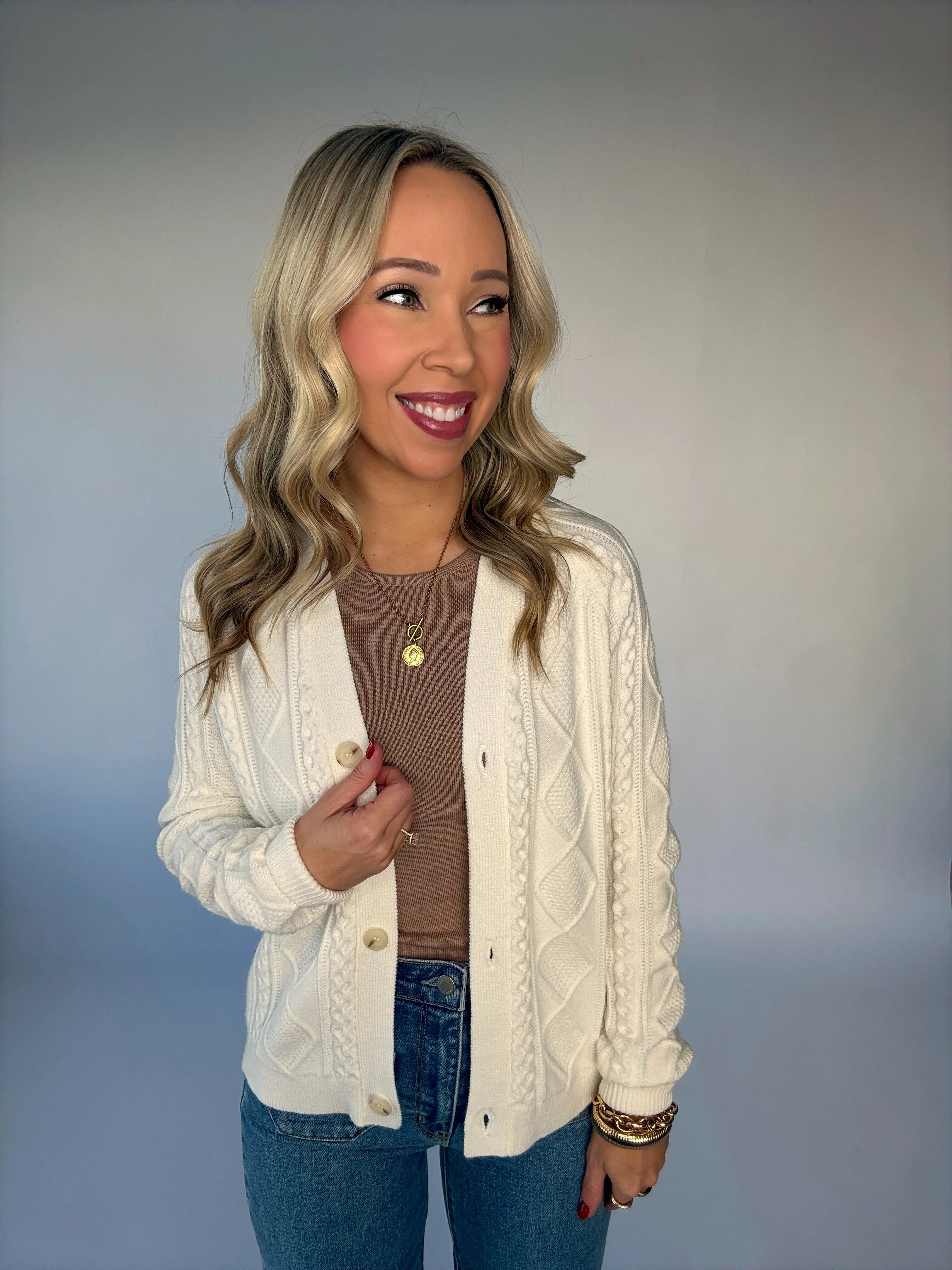 Snowcap Cable Knit Cardigan - Ivory