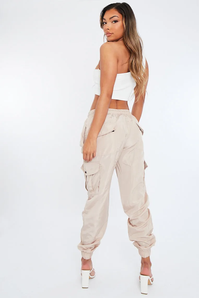 Stone Cuffed Hem Shell Cargo Joggers - Iris