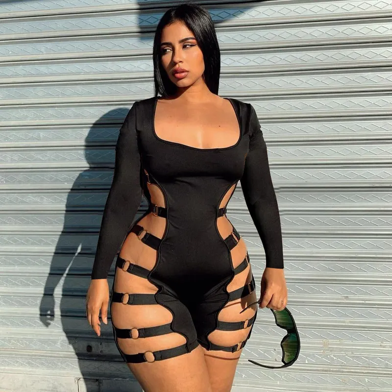 Sultry Siren Romper - Long Sleeve, Cut Out Bodycon