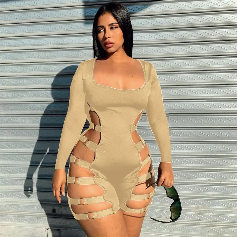 Sultry Siren Romper - Long Sleeve, Cut Out Bodycon