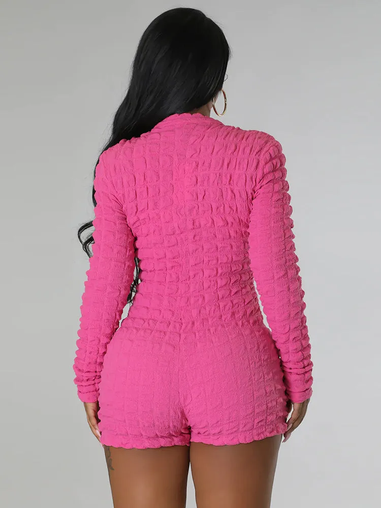 Textured Zipper Long Sleeve Jumpsuit