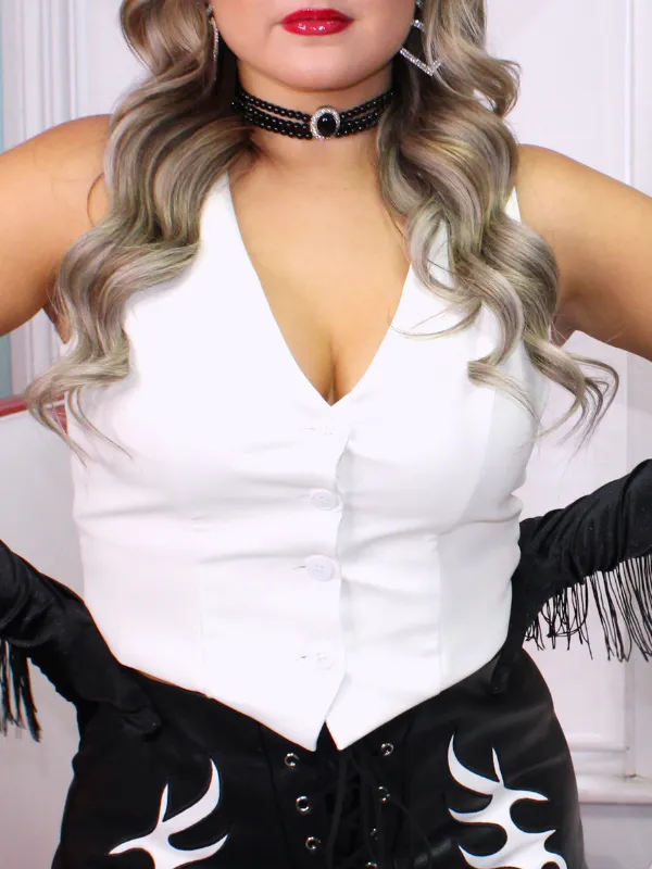 Too Good For You Faux Leather Vest, White
