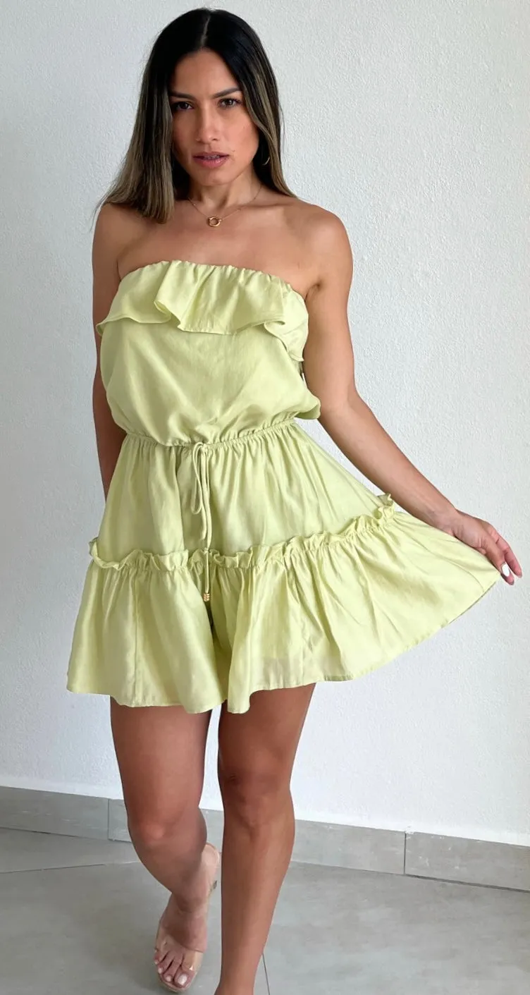 Vacation Time Lime Strapless Romper