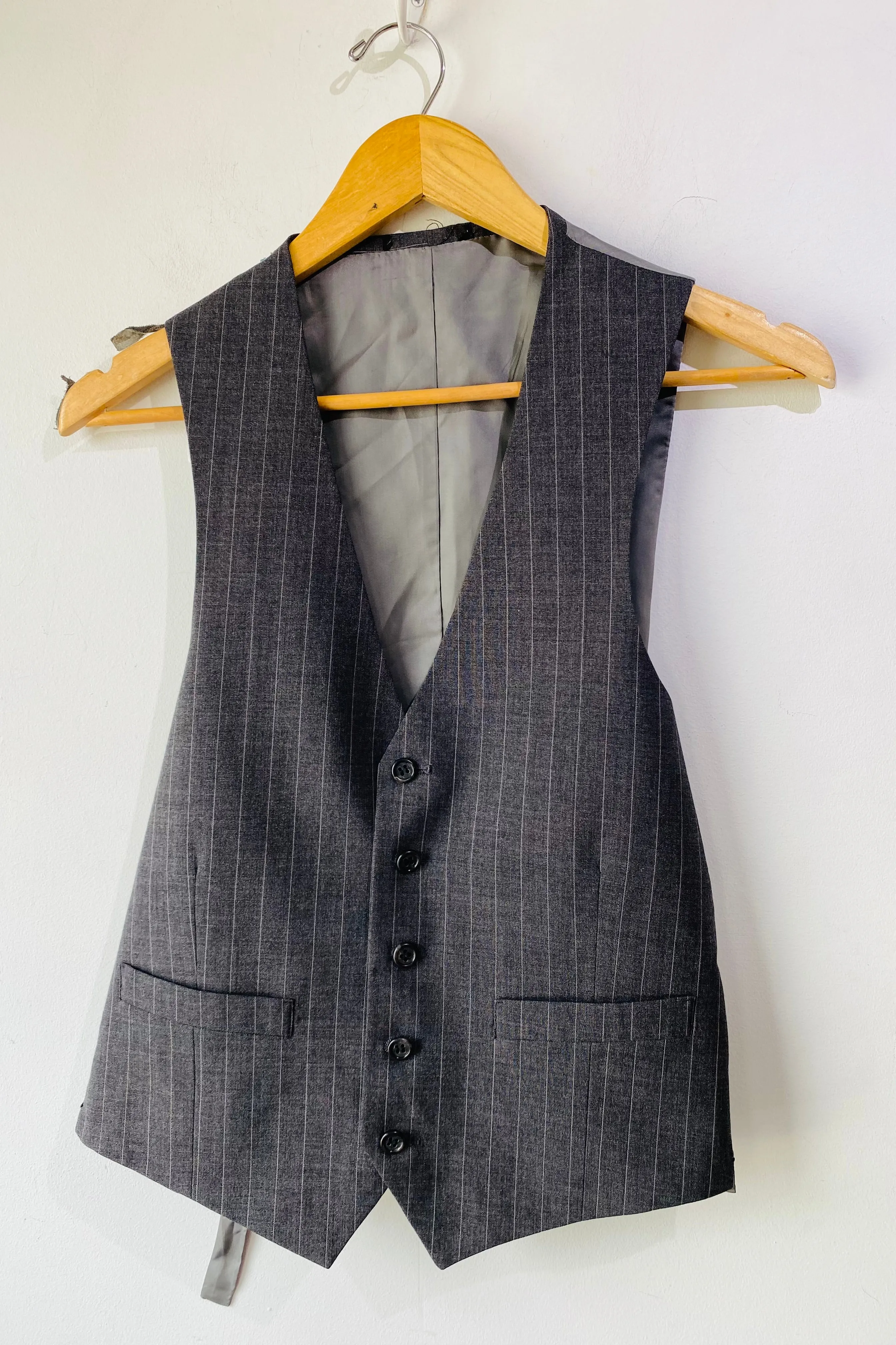 Vintage Grey Wool Striped Vest