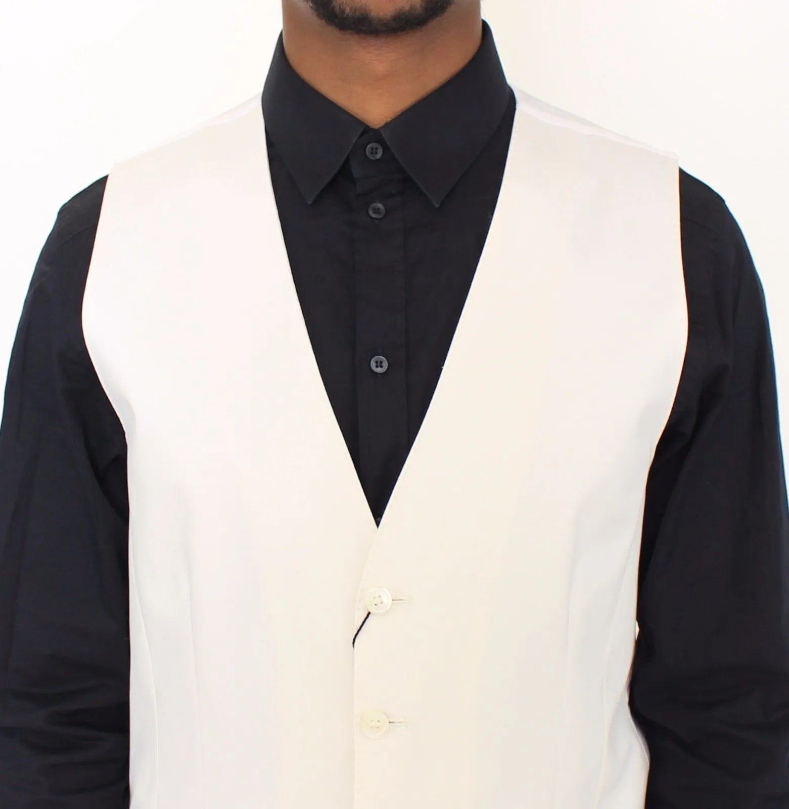 White Cotton Silk Stretch Dress Vest Blazer