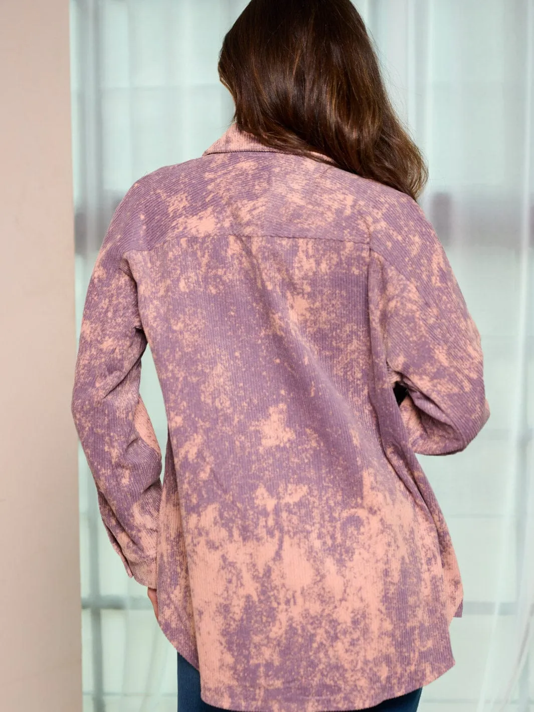 WOMEN'S LONG SLEEVE BUTTON CLOSURE POCKETS TIE DYE SHACKET