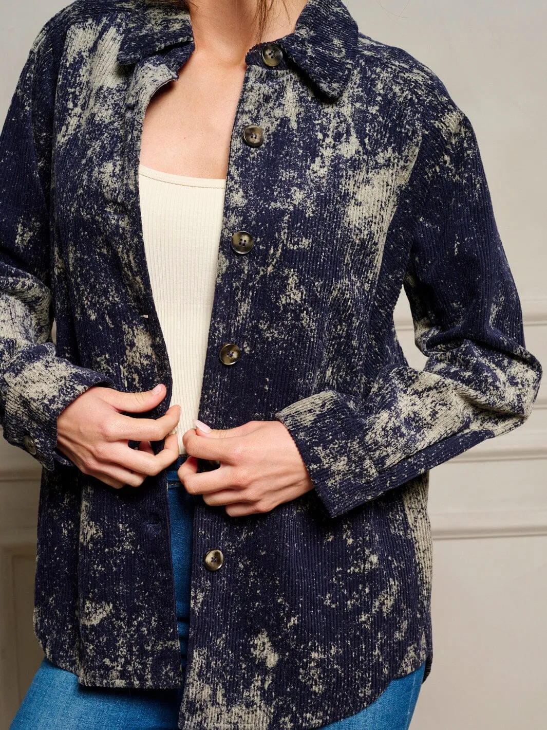 WOMEN'S LONG SLEEVE BUTTON CLOSURE POCKETS TIE DYE SHACKET