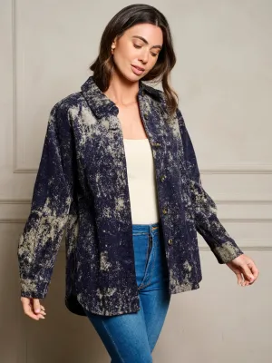 WOMEN'S LONG SLEEVE BUTTON CLOSURE POCKETS TIE DYE SHACKET