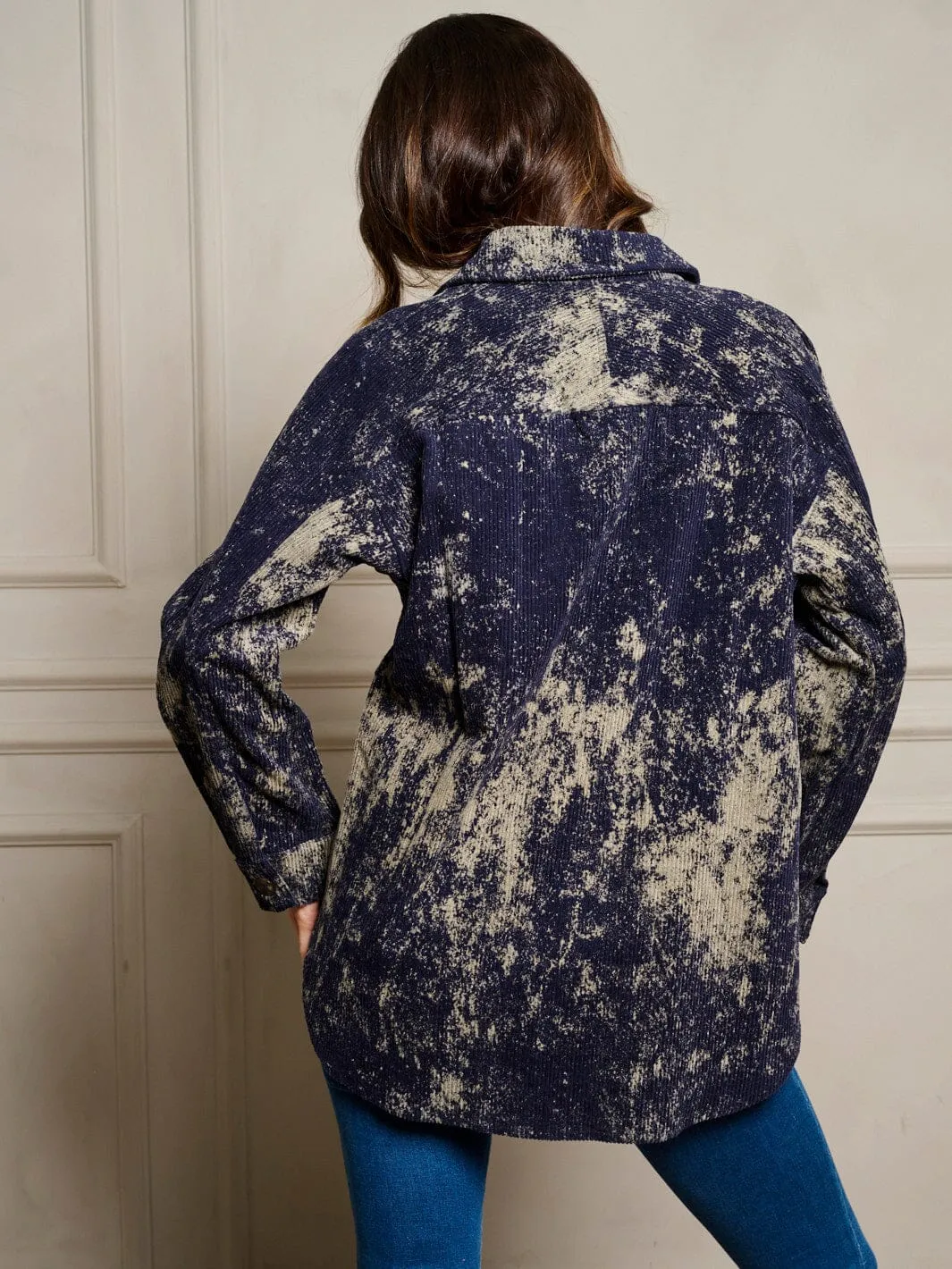 WOMEN'S LONG SLEEVE BUTTON CLOSURE POCKETS TIE DYE SHACKET
