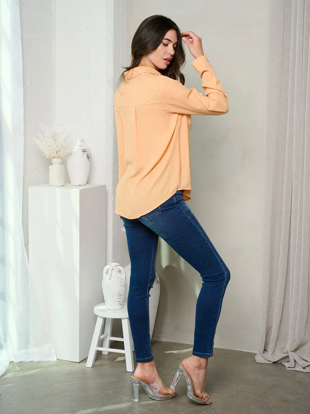 WOMEN'S LONG SLEEVE BUTTON UP BLOUSE TOP