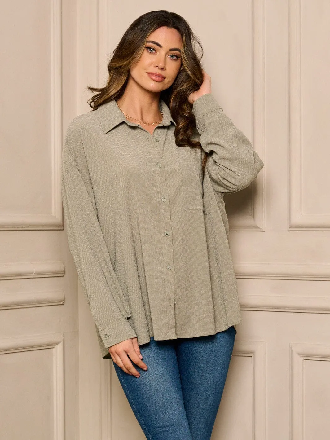WOMEN'S LONG SLEEVE BUTTON UP BLOUSE TOP