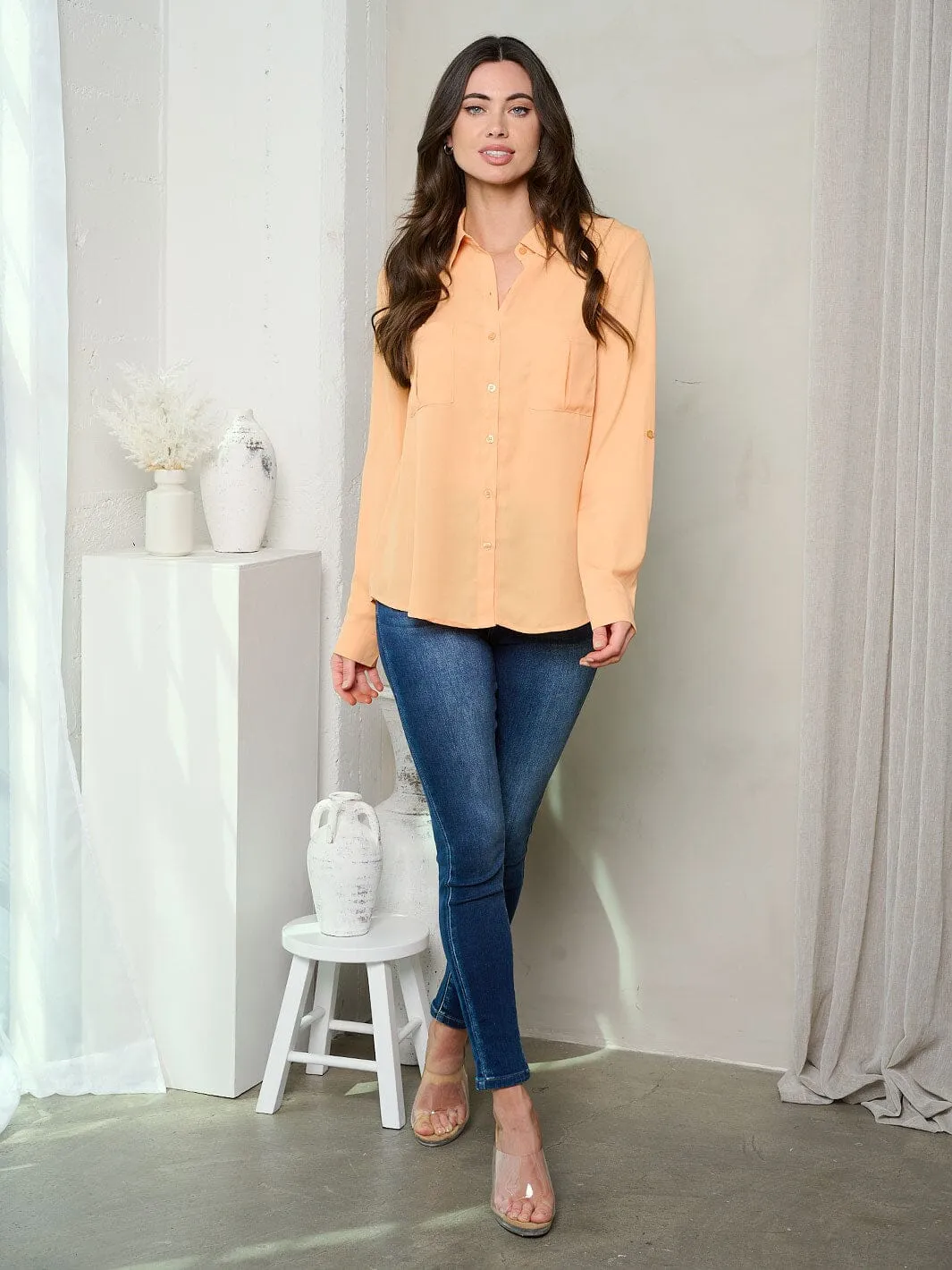 WOMEN'S LONG SLEEVE BUTTON UP BLOUSE TOP