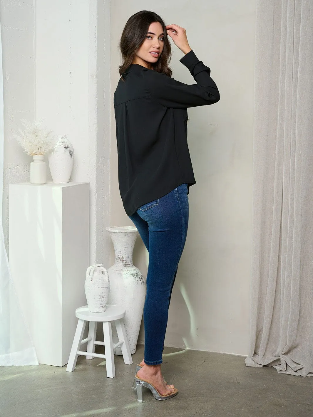 WOMEN'S LONG SLEEVE BUTTON UP BLOUSE TOP
