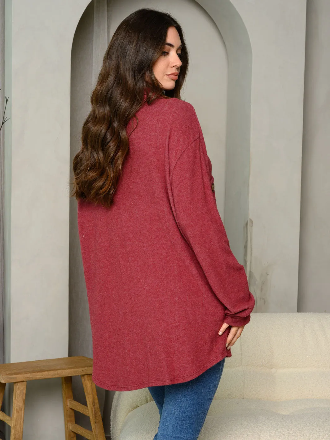 WOMEN'S LONG SLEEVE BUTTON UP COLLAR TOP