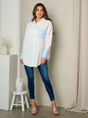 WOMEN'S LONG SLEEVE BUTTON UP COLORBLOCK SHIRT TOP