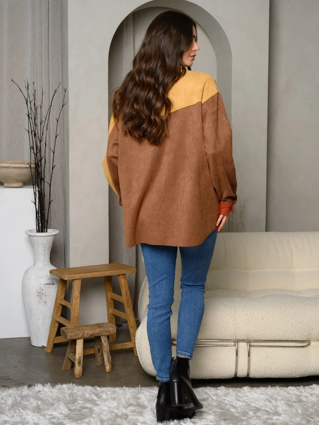 WOMEN'S LONG SLEEVE BUTTON UP COLORBLOCK TOP