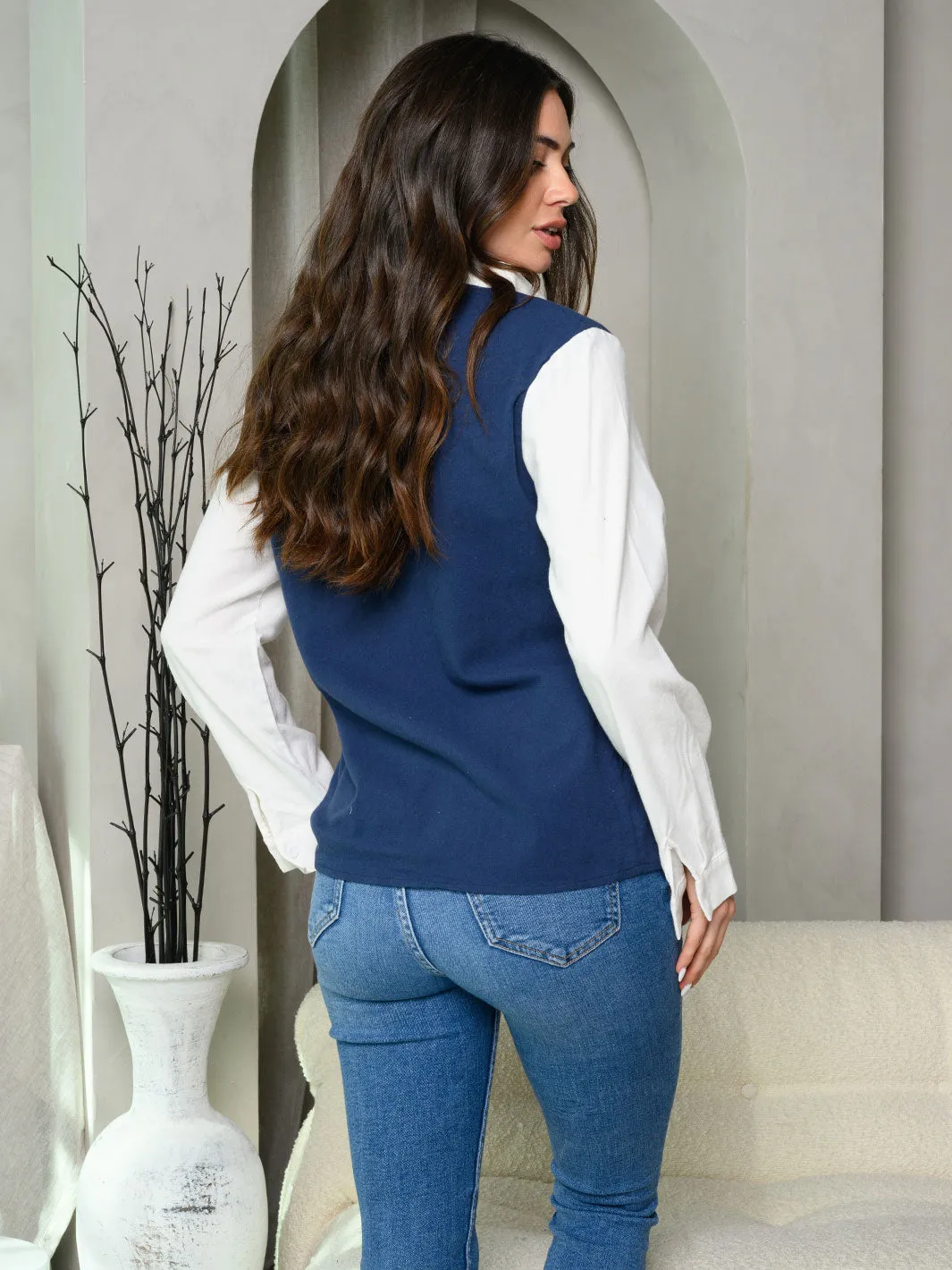 WOMEN'S LONG SLEEVE BUTTON UP COLORBLOCK TOP