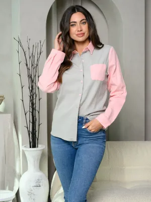 WOMEN'S LONG SLEEVE BUTTON UP COLORBLOCK TOP