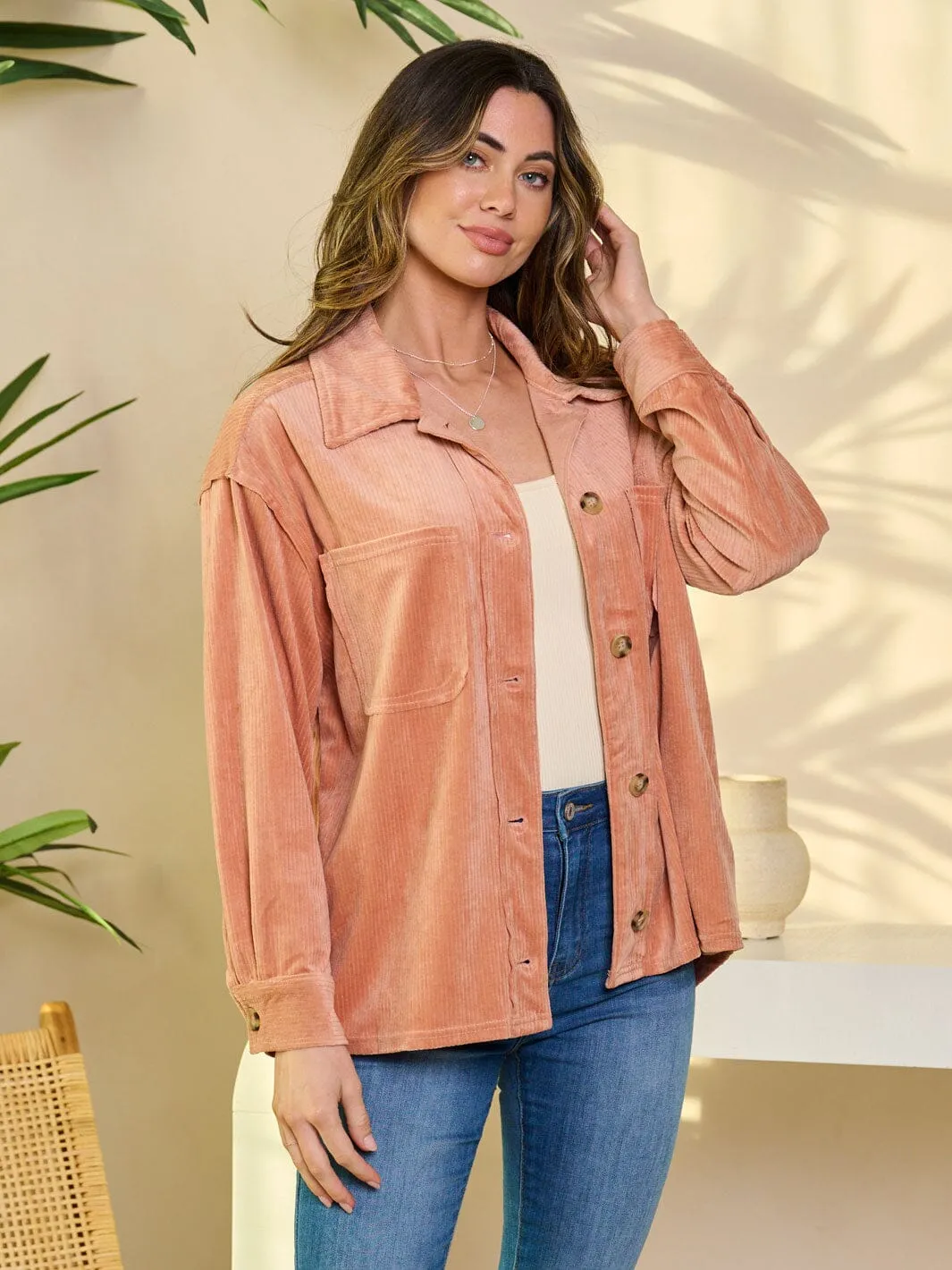 WOMEN'S LONG SLEEVE BUTTON UP CORDUROY BLOUSE TOP