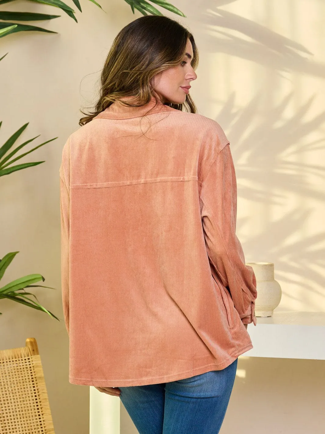 WOMEN'S LONG SLEEVE BUTTON UP CORDUROY BLOUSE TOP