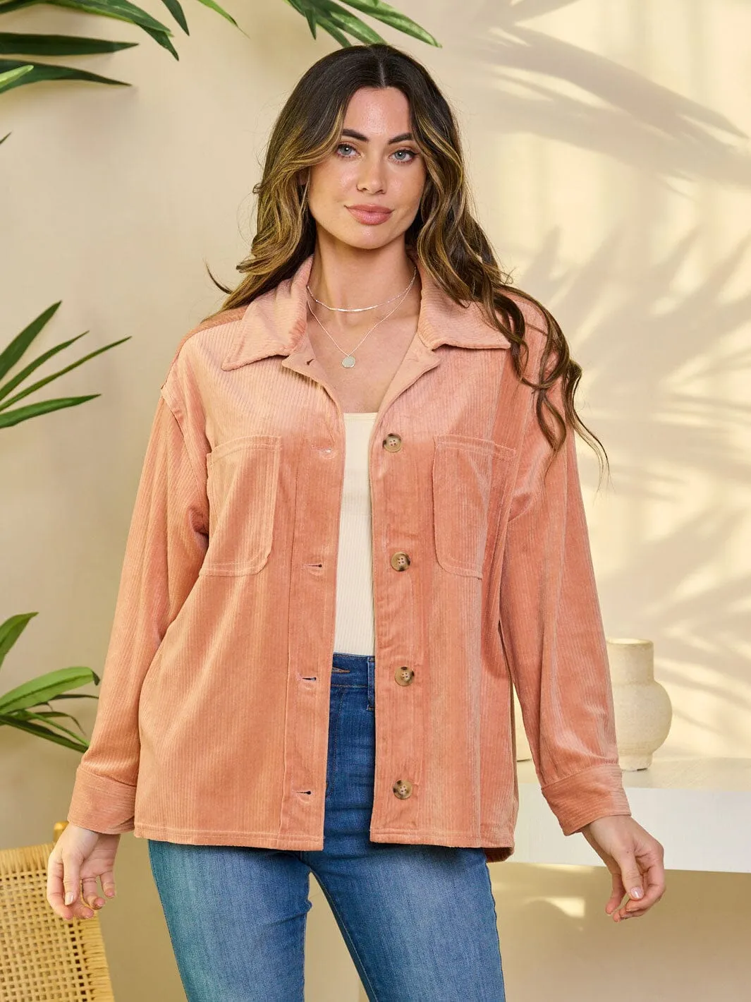 WOMEN'S LONG SLEEVE BUTTON UP CORDUROY BLOUSE TOP