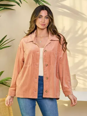 WOMEN'S LONG SLEEVE BUTTON UP CORDUROY BLOUSE TOP