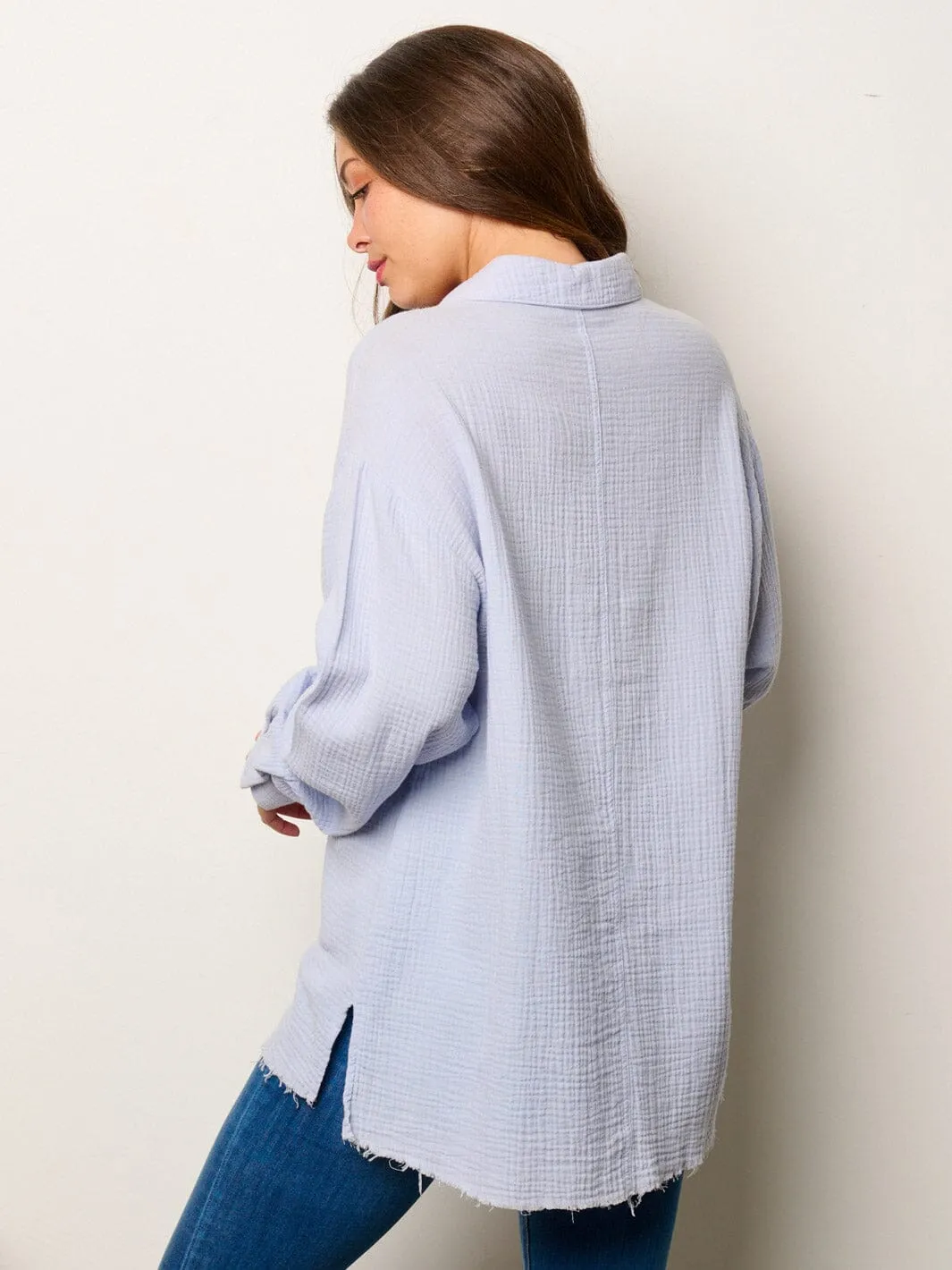 WOMEN'S LONG SLEEVE BUTTON UP FRONT POCKET BLOUSE TOP