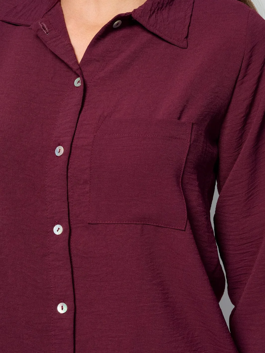 WOMEN'S LONG SLEEVE BUTTON UP FRONT POCKET BLOUSE TOP