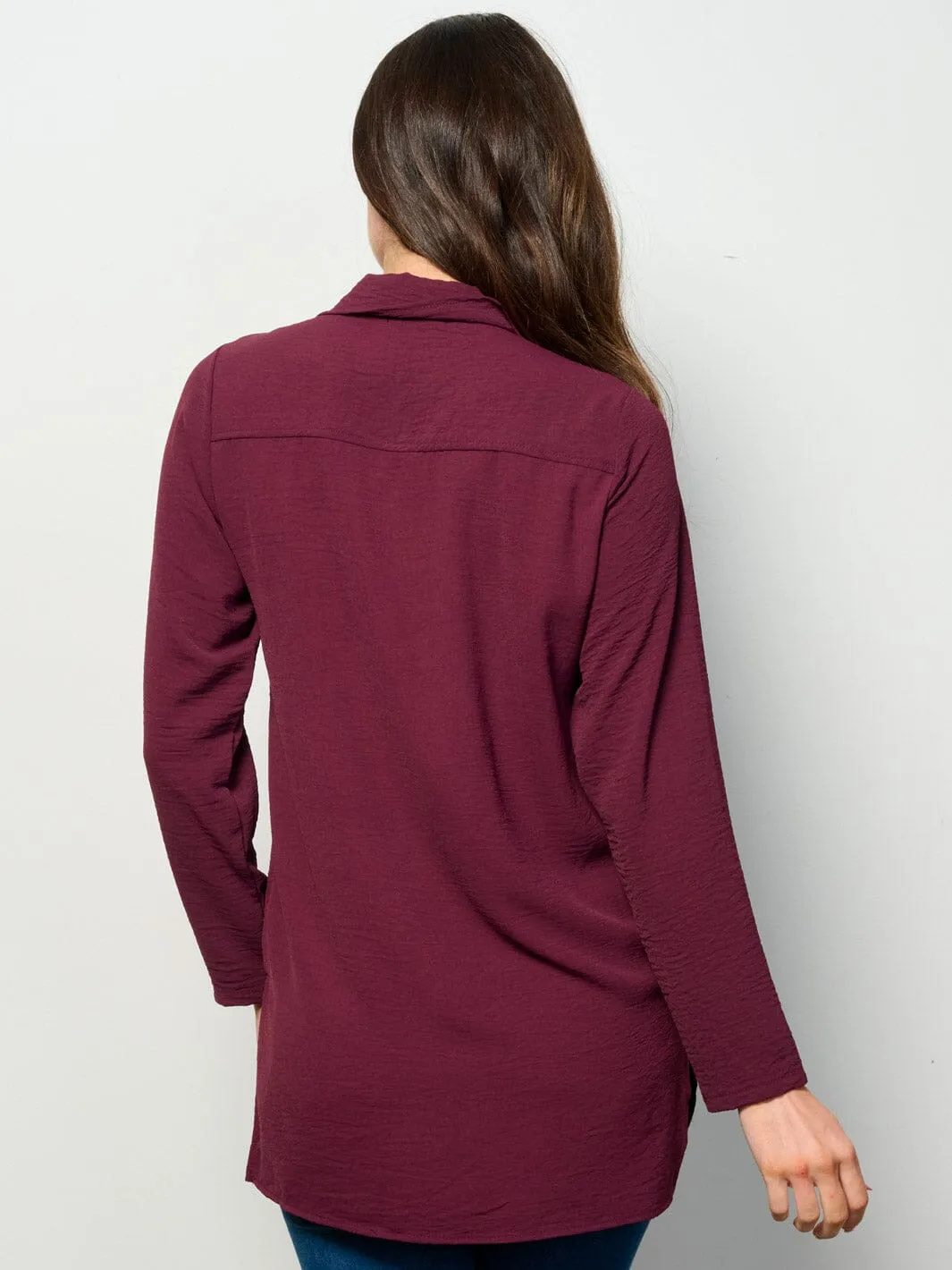 WOMEN'S LONG SLEEVE BUTTON UP FRONT POCKET BLOUSE TOP